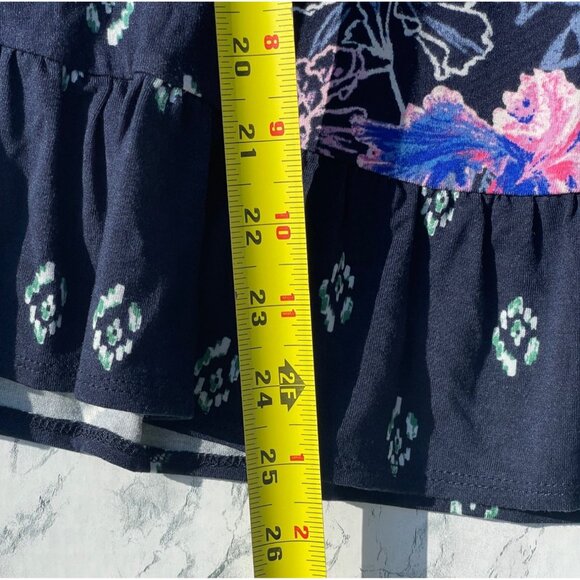 Style & Co Womens Floral Print Knit Top W/Ruffle Hem Large Navy Rayon Blend - Picture 4 of 7